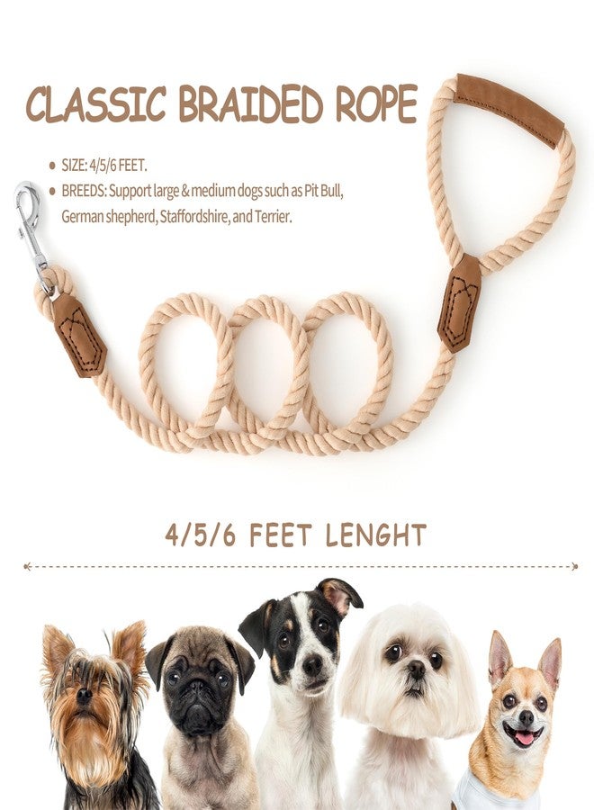 مايل هاي لايف طوق كلاب من مايل هاي لايف، طوق من حبل قطني مضفر بمقبض جلدي - مشبك معدني شديد التحمل، 4 أقدام، سمك 1/2 بوصة - طوق زفاف، مشي وتدريب للكلاب الصغيرة والمتوسطة والكبيرة (بني فاتح) - Image 3